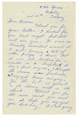 Lot 91 - Patricia Clapton (Eric Clapton’s Mother) 1960s Handwritten Cream Related Letter (UK)