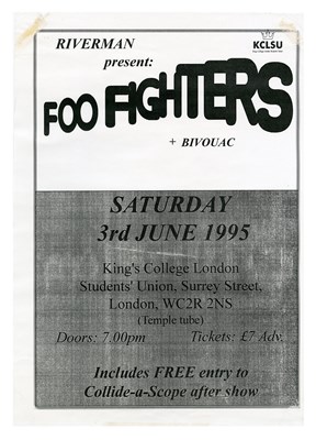 Lot 100 - Foo Fighters 1995 King's College Concert Poster, Ticket Stub & Photographs With Negatives (UK)