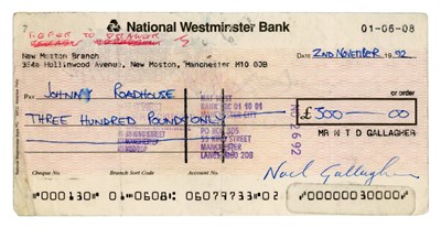 Lot 51 - Noel Gallagher Signed 1992 National Westminster Bank Cheque (UK)