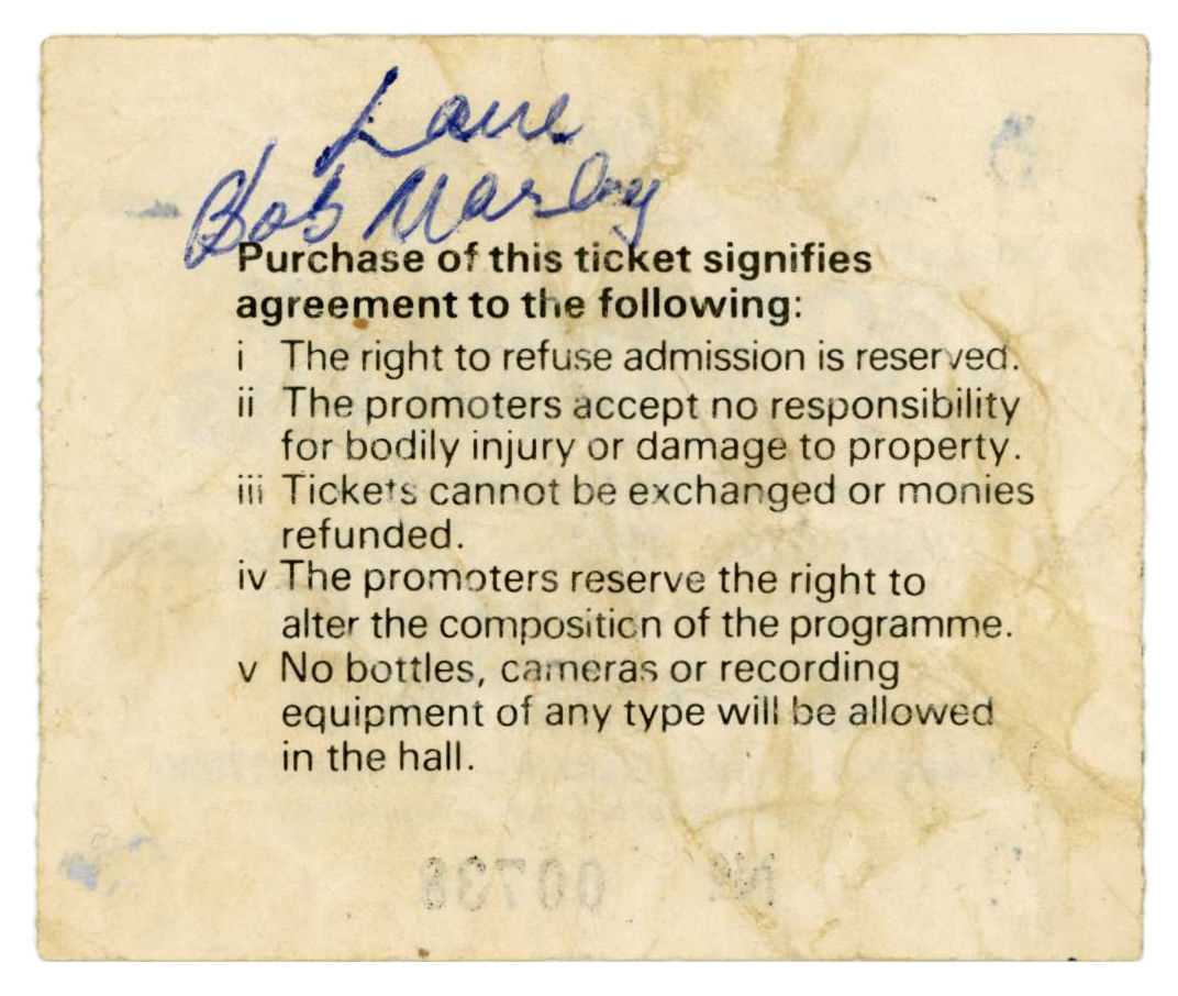 Lot 9 - Bob Marley & Aston ‘Family Man’ Barrett Autographed Deeside Concert Ticket Stubs (UK)