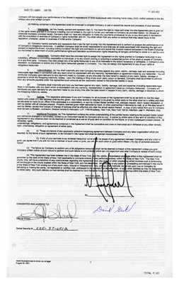 Lot 46 - Michael Jackson 2001 Signed 30th Anniversary Madison Square Garden Performance Contract (USA)