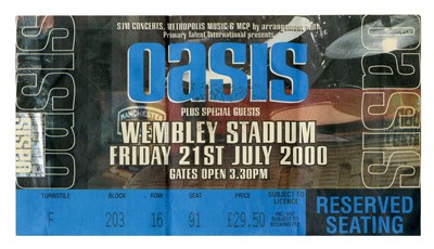 Lot 50 - Noel Gallagher Autograph, Ticket Stubs, Photograph & Knebworth Hospitality Pass (UK)