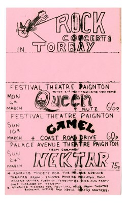 Lot 63 - Queen 1974 Rock Concerts In Torbay Handbill (UK)