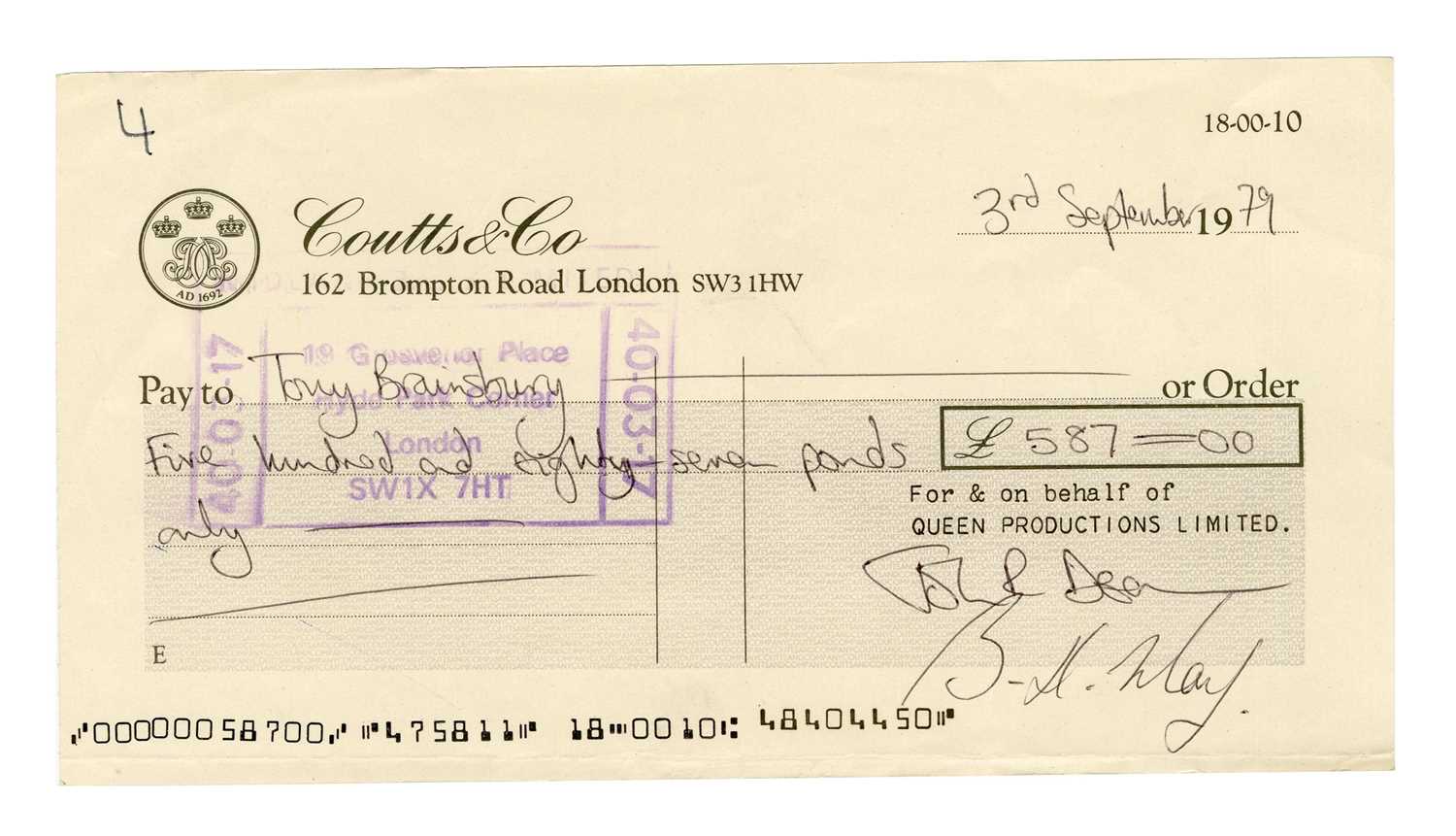 Lot 64 - Queen 1979 Signed Coutts & Co London Cheques (UK)
