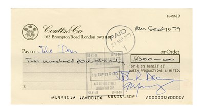Lot 64 - Queen 1979 Signed Coutts & Co London Cheques (UK)