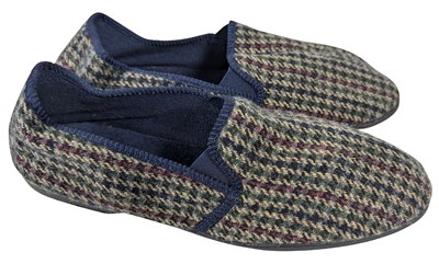 Lot 67 - Freddie Mercury Owned Blue & Green Checked Slippers (UK)