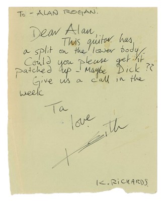 Lot 86 - Keith Richards 1990s Handwritten Letter To Alan Rogan (UK)