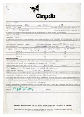 Lot 92 - Marc Bolan Signed 1970 Mel Bush Organisation Performance Contract (UK)