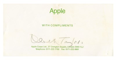 Lot 165 - Apple Corps Ltd. Derek Taylor Signed Compliments Slip & Warner Bros Compliments Card (UK)