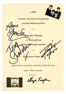 Lot 175 - Tony Sheridan, Kingsize Taylor & Wives Autographed Menu (Germany)