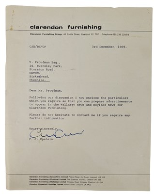 Lot 176 - Clive Epstein Clarendon Furnishing 1969 Signed Letter & Newspaper Adverts (UK)