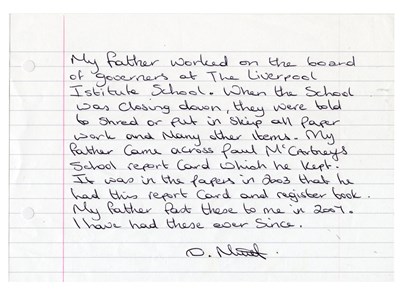 Lot 186 - Paul McCartney & George Harrison Liverpool Institute Documents (UK)