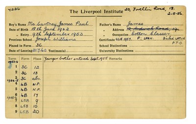 Lot 186 - Paul McCartney & George Harrison Liverpool Institute Documents (UK)