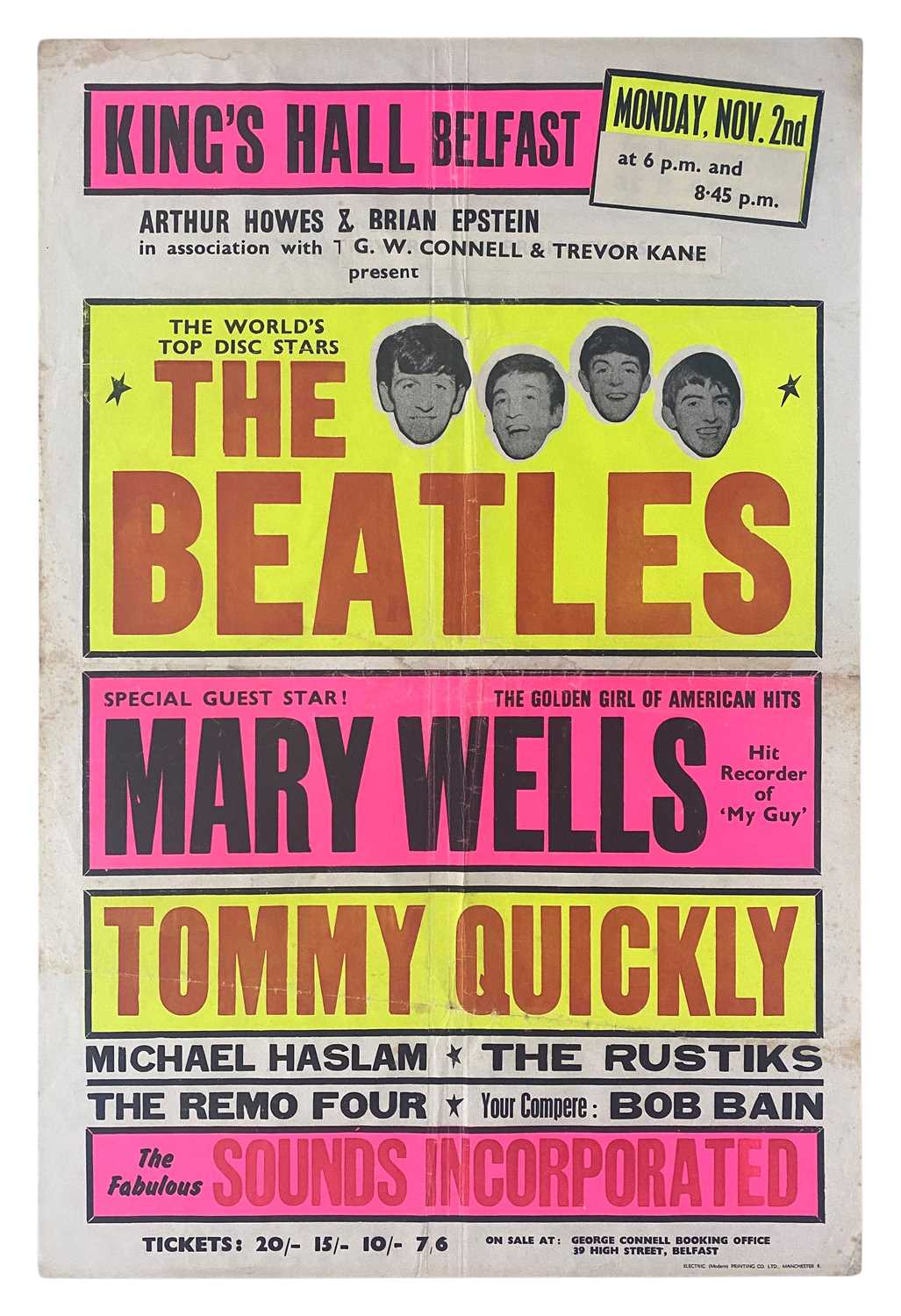 Lot 204 - The Beatles & Mary Wells 1964 King’s Hall Belfast Concert Poster (UK)