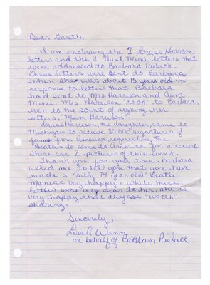 Lot 242 - Louise Harrison 1965 Handwritten Letter To A Fan With Photographs (UK)