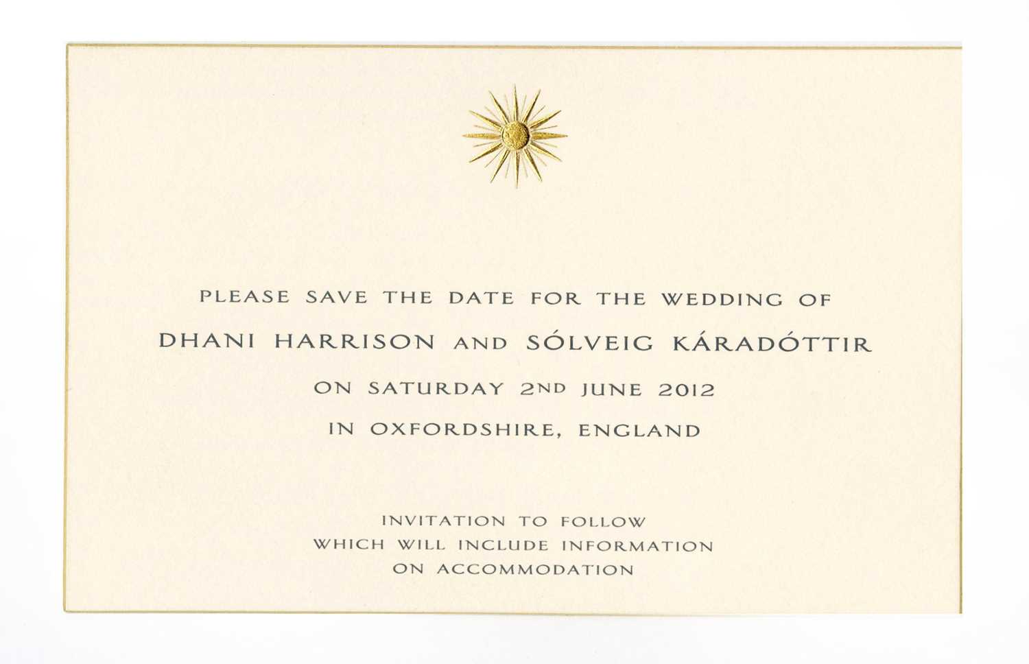 Lot 243 - Dhani Harrison 2012 Wedding Save The Date Invitation (UK)