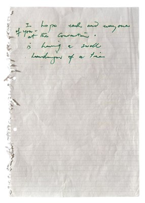 Lot 74A - Freddie Mercury 1989 Handwritten Lyrics For The Queen Fan Club Convention Disc (UK)