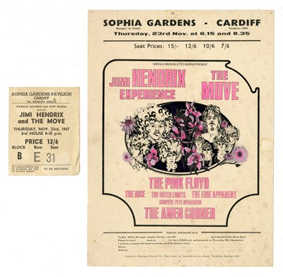 Lot 138 - Jimi Hendrix & The Move 1967 Sophia Gardens Cardiff Concert Handbill & Ticket Stub (UK)