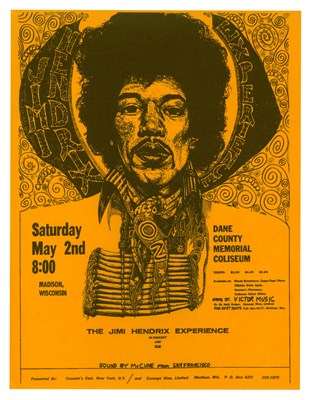 Lot 140 - The Jimi Hendrix Experience 1970 Dane County Memorial Coliseum Madison Concert Handbill Flyer (USA)