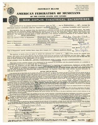 Lot 205 - Otis Redding 1967 Ridglea Country Club Texas Performance Contract (UK)