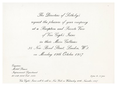 Lot 266 - Freddie Mercury Owned Sotheby's Van Gogh's Irises Catalogue & Private View Invitation