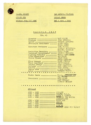 Lot 342A - The Smiths P.I.L Old Grey Whistle Test Camera Script Owned by Andy Kershaw 1986 (UK)