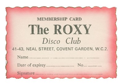 Lot 375 - The Roxy Club 1970s Unused Membership Card (UK)