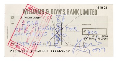 Lot 383 - Keith Moon 1977 Handwritten & Signed Cheque (UK)