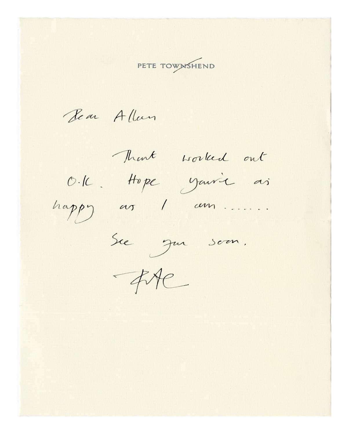 Lot 387 - Pete Townshend Handwritten Letter (UK)