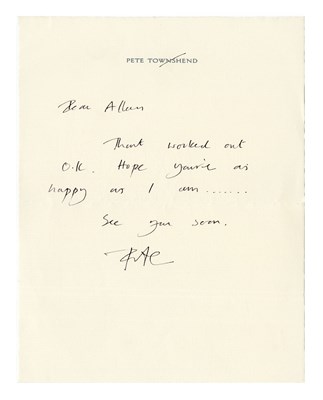 Lot 387 - Pete Townshend Handwritten Letter (UK)