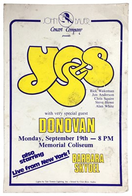 Lot 392 - Yes / Donovan 1977 Memorial Coliseum Portland Window Card (USA)