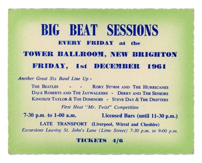 Lot 97 - The Beatles 1961 Big Beat Sessions Tower Ballroom Complete Concert Ticket (UK)