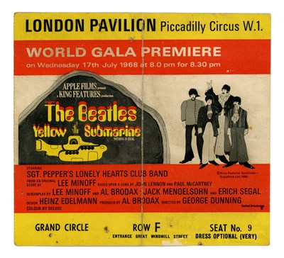 Lot 99 - The Beatles 1968 Yellow Submarine Premiere Ticket Stub (UK)