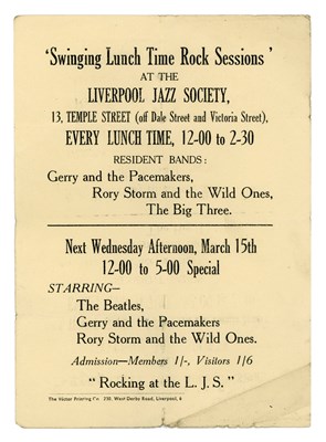 Lot 101 - The Beatles 1961 Swinging Lunch Time Sessions Liverpool Jazz Society Handbill (UK)