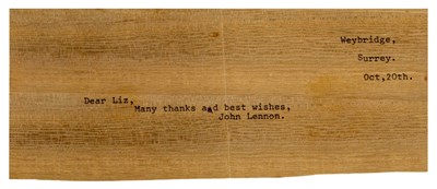 Lot 195 - John Lennon 1968 Typed Letter & John Lennon Autograph In Cynthia’s Hand Lizzie Bravo Collection (UK)