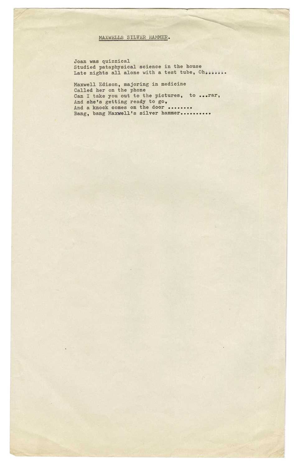 Lot 33 - The Beatles 1969 Maxwell’s Silver Hammer Vintage Typed Lyric Sheet (UK)