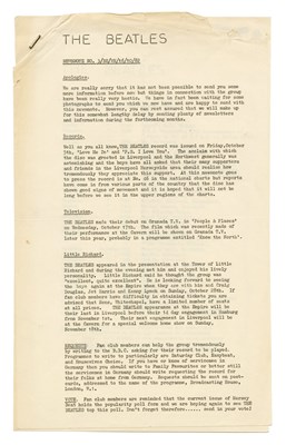 Lot 45 - The Beatles Fan Club Newsletter And Itinerary 16th October 1962 (UK)