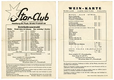 Lot 54 - The Beatles 1962 Star Club Rock n’ Twist Parade Drinks Menu (Germany)