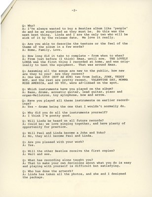 Lot 206 - Paul McCartney McCartney Album Press Release (USA)