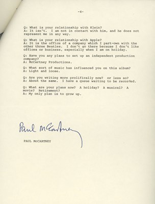Lot 206 - Paul McCartney McCartney Album Press Release (USA)