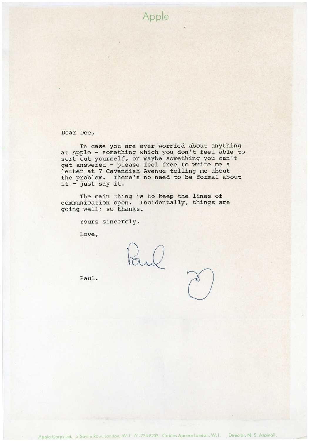 Lot 207 - Paul McCartney Hand Signed Letter on Apple Headed Notepaper 1968 (UK)
