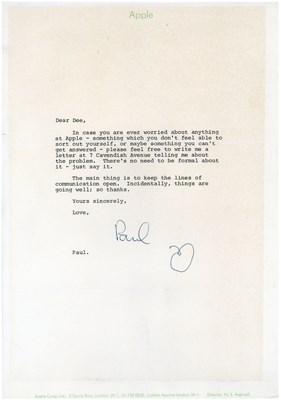 Lot 207 - Paul McCartney Hand Signed Letter on Apple Headed Notepaper 1968 (UK)