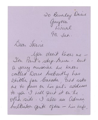 Lot 236 - Angie McCartney Paul’s Stepmother Handwritten Letter to Howie Casie (UK)