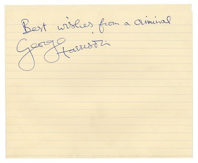 Lot 263 - George Harrison Best Wishes From A Criminal 1969 Autograph (UK)