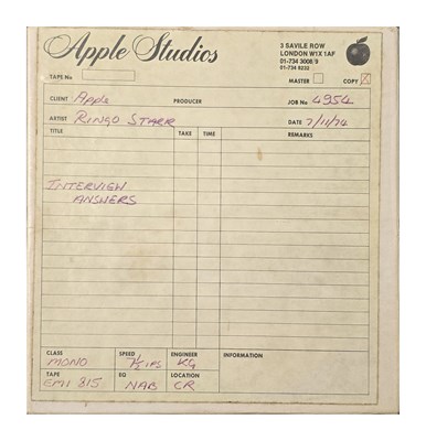 Lot 281 - Ringo Starr 1974 Apple Studios Goodnight Vienna Interview Reel To Reel Tape (UK)