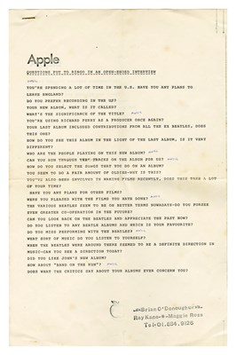 Lot 281 - Ringo Starr 1974 Apple Studios Goodnight Vienna Interview Reel To Reel Tape (UK)