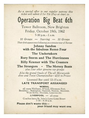 Lot 361 - Rory Storm & The Hurricanes 1962 Operation Big Beat Concert Ticket (UK)