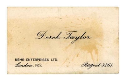 Lot 378 - The Beatles Related 1960s Derek Taylor Owned NEMS Enterprises Ltd Business Card London (UK)