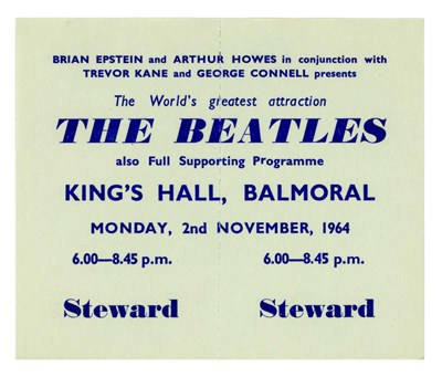 Lot 106A - The Beatles 1964 King’s Hall Balmoral Belfast Unused Steward Concert Ticket (UK)